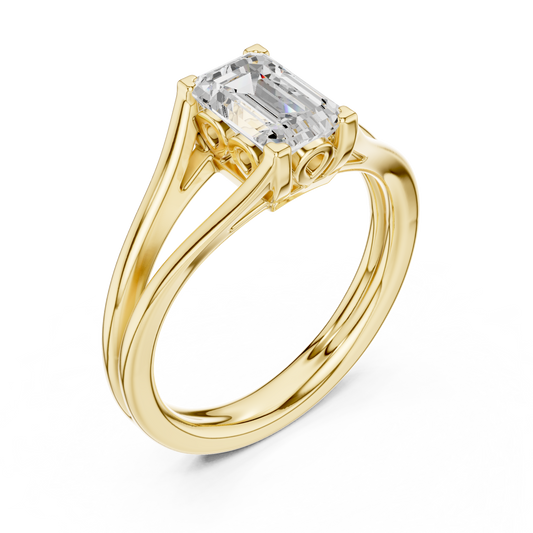 Emerald Cut Split Shank Lab Diamond Solitaire Engagement Ring - view 4