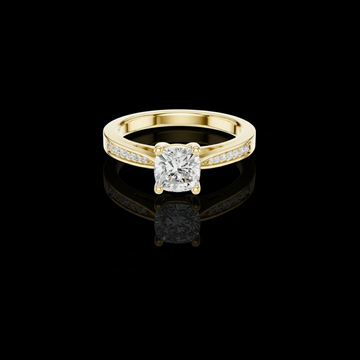 1.02 CT Dazzling Cushion Cut Lab Grown Diamond Ring in Gold with Pave Set Side Stones