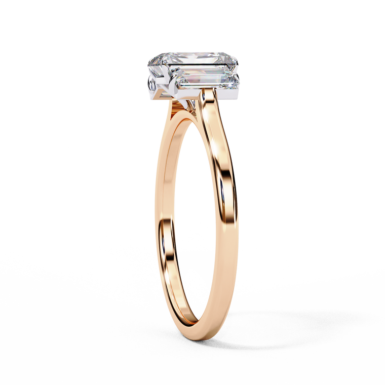 Emerald Moissanite Three Stone Anniversary Ring With Baguette Side Stone - view 2
