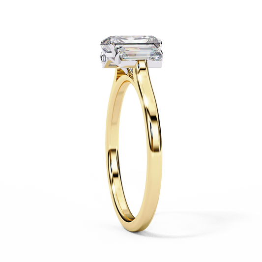 Emerald Moissanite Three Stone Anniversary Ring With Baguette Side Stone - view 4