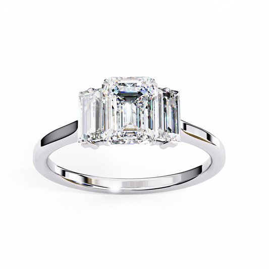 Emerald Lab Diamond Three Stone Anniversary Ring With Baguette Side Stone - view 4