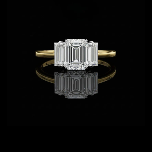 1.02 CT Elegance Emerald Cut Lab Grown Diamond Ring Three Stone Fine Jewelry for Anniversary Gift