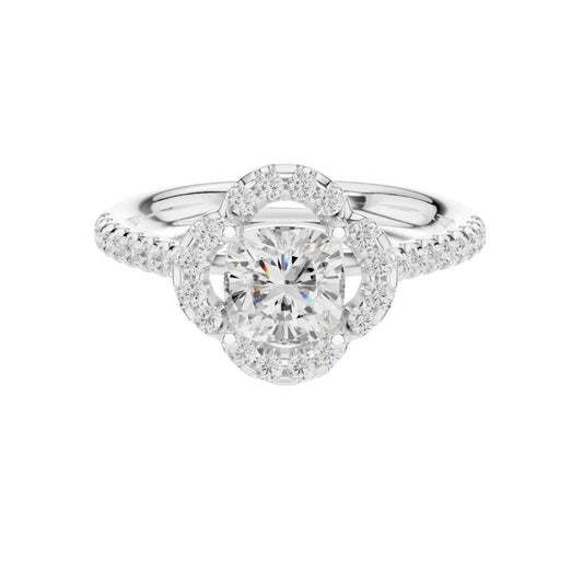 Round Lab Diamond Halo Pave Engagement Ring - view 3