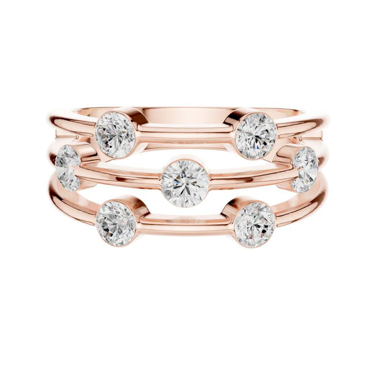 Round Moissanite Triple Row Bezel Set Open Band Ring - view 2