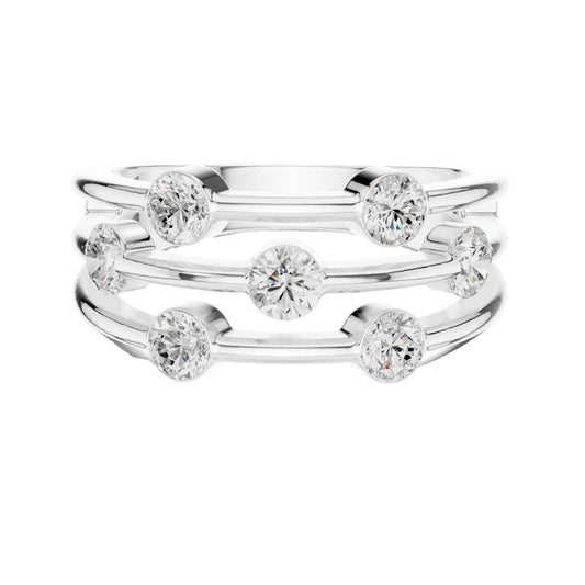 Round Moissanite Triple Row Bezel Set Open Band Ring - view 3