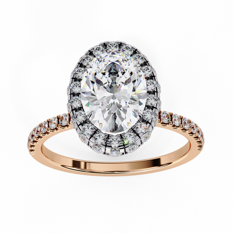 Solitaire Halo Oval Cut Moissanite Pave Setting Ring - view 2