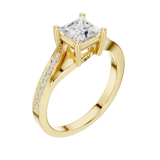 Princess Cut Moissanite Twisted Pave Split Shank Engagement Ring - view 4