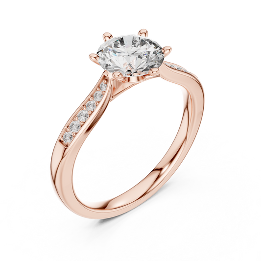 Round Cut Lab Diamond Wedding Ring With Pave Band - view 3