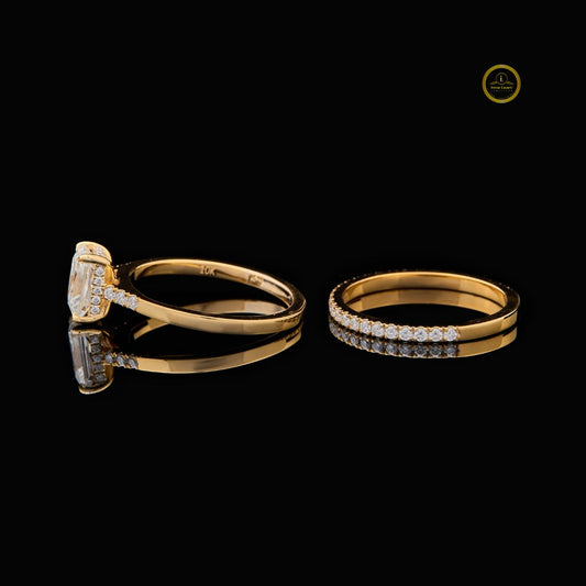 Radiant Cut Women's Architectural Solitaire Pave Band Set - view 3