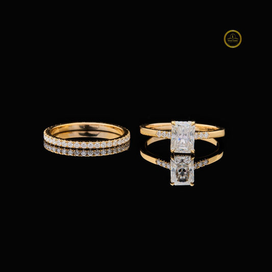 Radiant Cut Women's Architectural Solitaire Pave Band Set - view 4