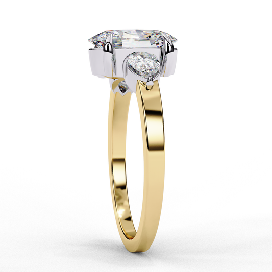 Oval Cut Moissanite Engagement Three Stone Ring With Side Pear Stone - view 4