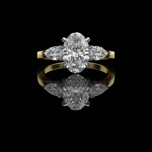 2.50 CT Three Stone Oval Cut Lab Grown Diamond Ring with Side Pear Cut Elegance For Still Love