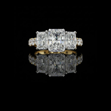 Radiant Lab Diamond Pave Band Ring For Her With Radiant Side Stone