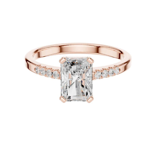 Pave Radiant Cut Moissanite Solitaire Engagement Ring - view 2