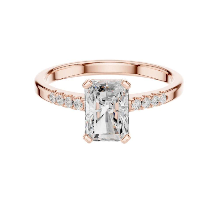 Pave Radiant Cut Moissanite Solitaire Engagement Ring - view 2