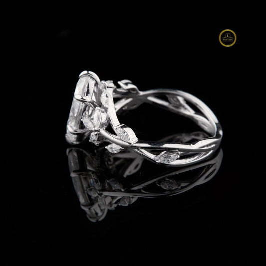 Marquise Cut Lab Solitaire Vine Ring with Leaf Diamond Accents - view 3