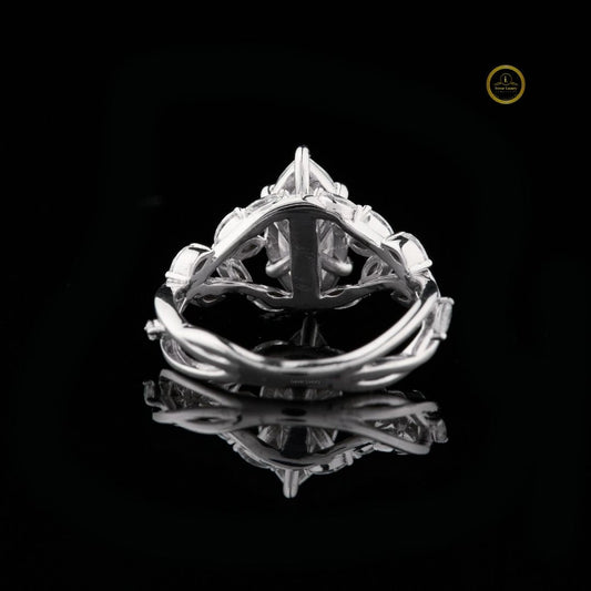 Marquise Cut Moissanite Solitaire Vine Ring with Leaf Accents - view 4