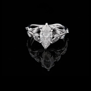 1.30 CT Stunning Floral Marquise Cut Moissanite Diamond Ring with Artisan Leaf-Shaped Accents