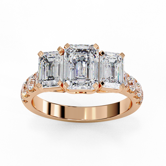 Three Stone Emerald Lab Diamond Engagement Ring With Emerald Side Stone - view 3