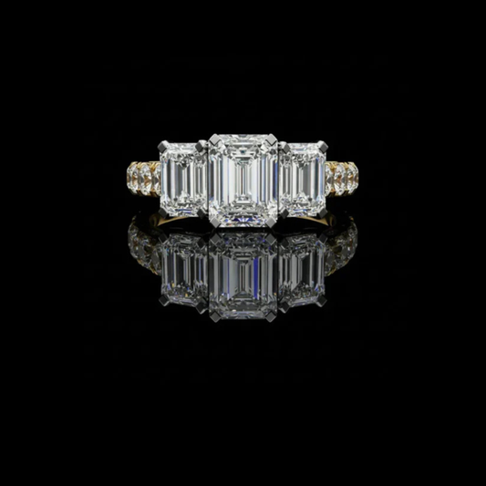 1.31 CT Stunning Moissanite Three Stone Emerald Cut Diamond Ring Luxury Collection For Her