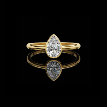 Bezel Set Pear Cut Moissanite Diamond Solitaire Engagement Ring