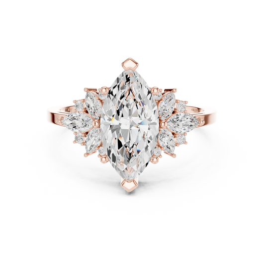 1.41 CT Luxury Marquise Lab Grown Diamond with Floral Cluster Side Accents Engagement Ring For Her