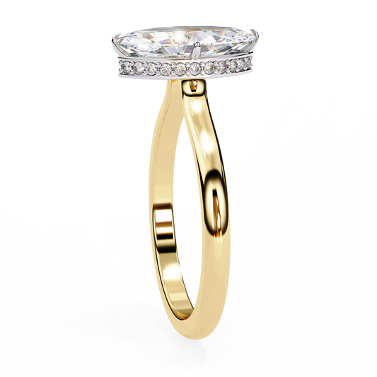 Marquise Cut Lab Diamond Solitaire Ring With Hidden Pave Halo - view 2