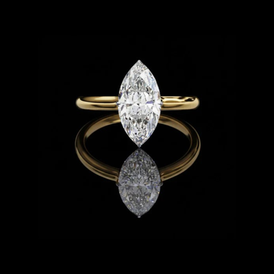 Marquise Cut Lab Diamond Solitaire Ring With Hidden Pave Halo