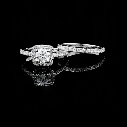 1.5 CT Elegant White Gold Round Cut Moissanite Diamond Ring Bridal Set For Stillness