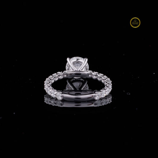 Round Cut Lab Diamond Pave Band Engagement Ring - view 4