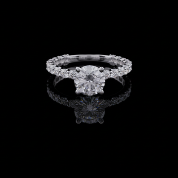 1.5 CT Sparkling Round Cut Solitaire Moissanite Diamond Ring with Pave Band in Sterling Silver