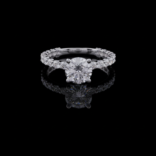 1.5 CT Sparkling Round Cut Solitaire Moissanite Diamond Ring with Pave Band in Sterling Silver