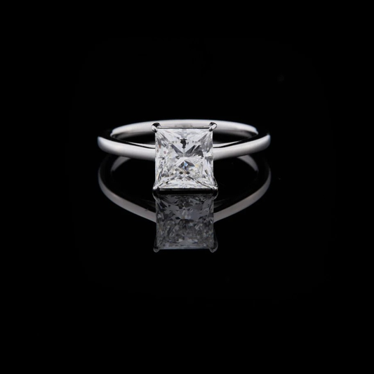 1.5 TCW Refined Princess Cut Moissanite Diamond Solitaire Ring Set in a Sleek Band