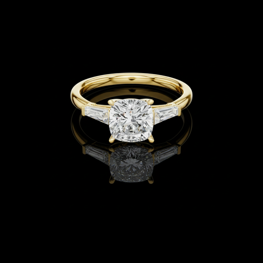 1.50 CT Luxury Cushion Cut Moissanite Diamond with Tapered Baguette Side Stones Engagement Ring For Her