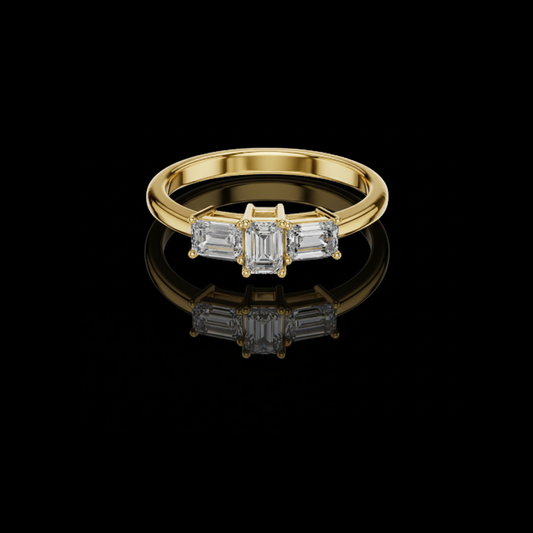 1.68 TCW Sparkling Three Stone Emerald Moissanite Diamond Ring with Classic Prong Setting