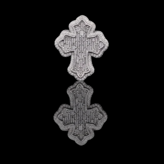 1.70 CT Intricately Crafted Baguette Lab Diamond Cross Pendant with Sparkling Pave Halo Detailing