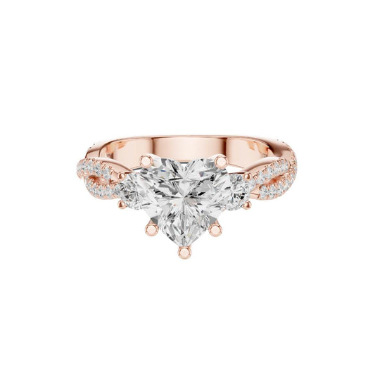 1.80 CT Gorgeous Heart Shaped Triple Stone Moissanite Diamond Ring with Pave Twist Band