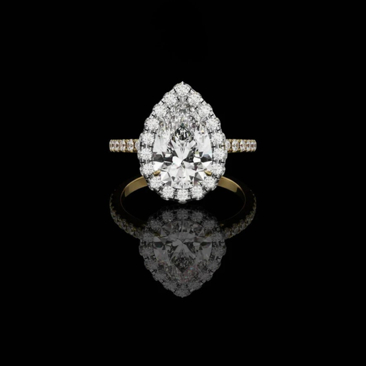 1.81 CT Exquisite Luxurious Blend of Brilliance Pear-Shaped Moissanite Diamond Halo Ring