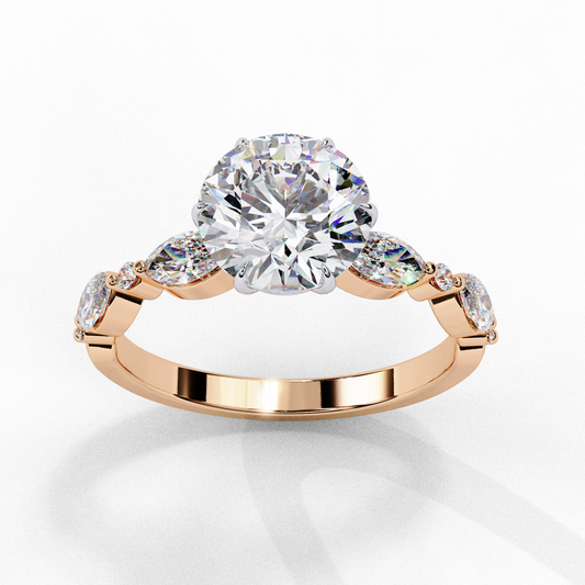 Round Moissanite Wedding Ring With Marquise Side Stones - view 3