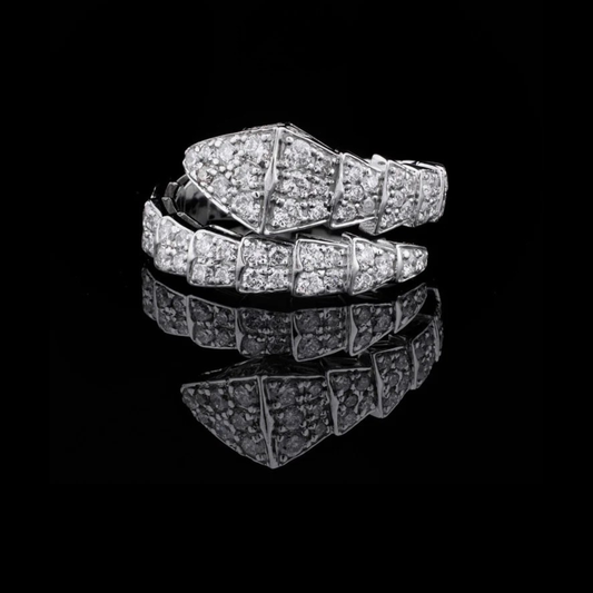 3.35 TCW Luxurious Moissanite Diamond Studded Serpent Wrap Ring in Polished White Gold Pave Set Snake Design with Articulated Segments