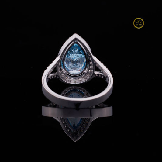 Fancy Intense Blue Pear Cut Lab Diamond Halo Split Shank Ring - view 4