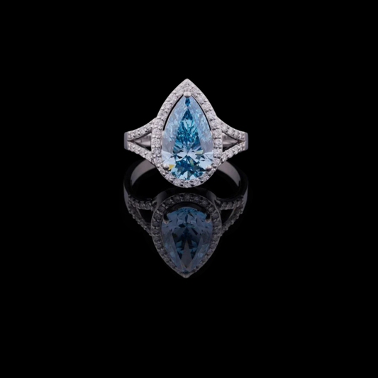 2.00 CT Blue Pear Cut Moissanite Diamond Halo Style Sparkling Ring by Ivevar Luxury