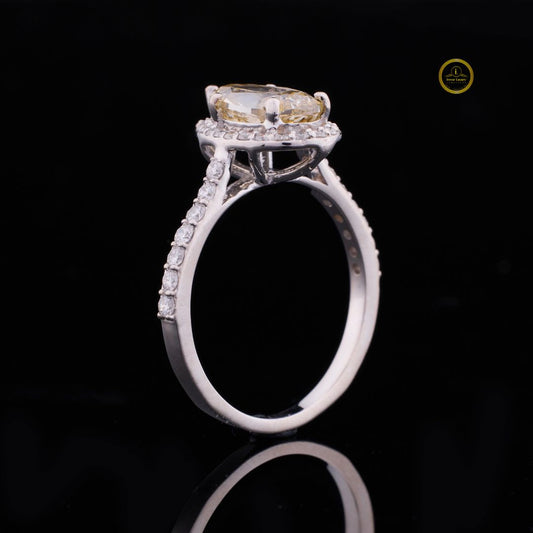 Pear Shaped Fancy Vivid Yellow Lab Diamond Halo Set Ring - view 2