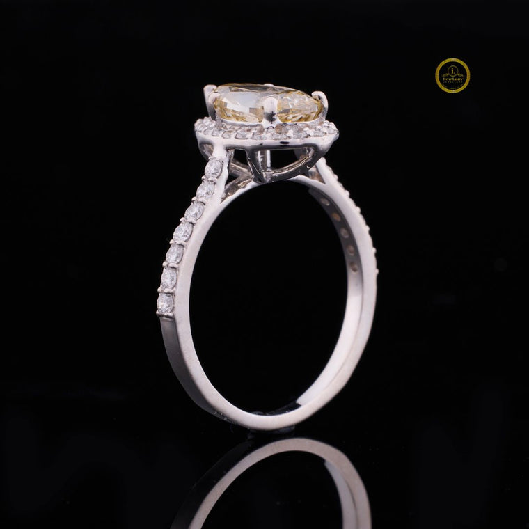 Pear Shaped Fancy Vivid Yellow Moissanite Halo Set Ring - view 2