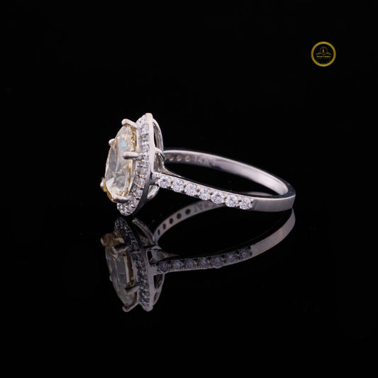 Pear Shaped Fancy Vivid Yellow Moissanite Halo Set Ring - view 3