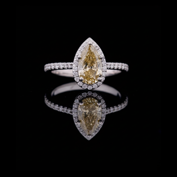 2.00 CT Dazzling Pear Shaped Fancy Vivid Yellow Moissanite Diamond Ring Framed by a Brilliant Diamond