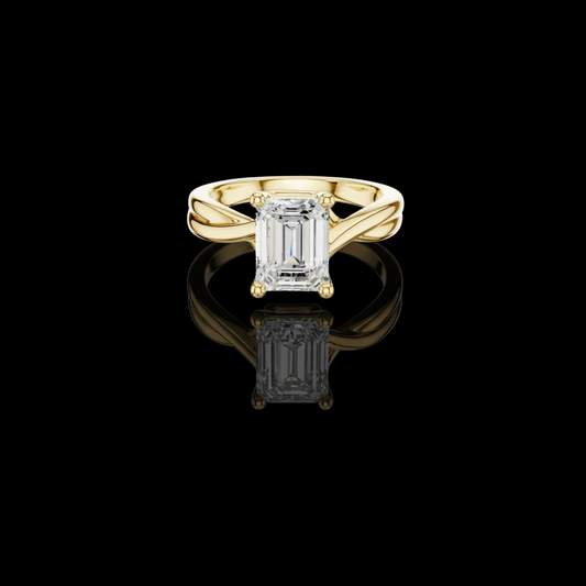 2.00 CT Delicate Emerald Cut Moissanite Diamond Ring with Twisted Band Design
