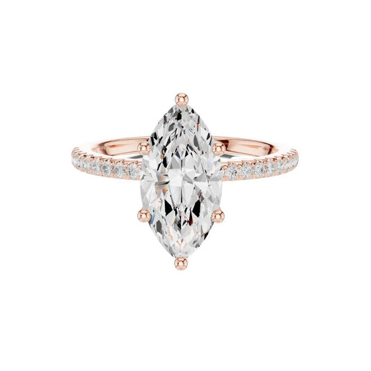 2.00 CT Elegant Marquise Cut Moissanite Diamond Solitaire Ring with Pave Set Gold Band