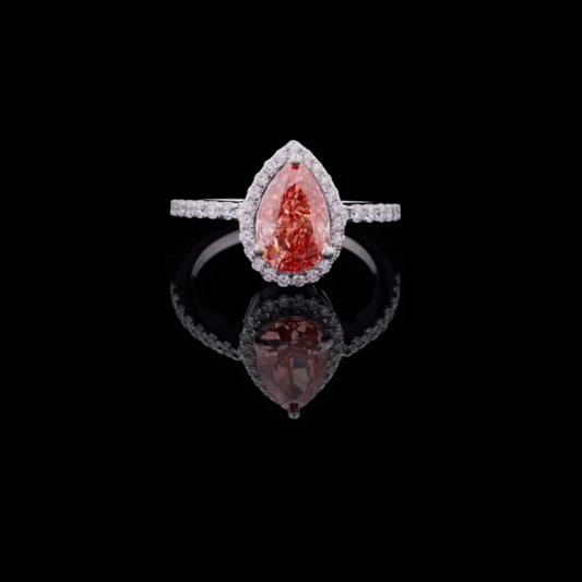 2.00 CT Fancy Orange Pear Moissanite Diamond Engagement Ring in Sterling Silver For Girlfriend