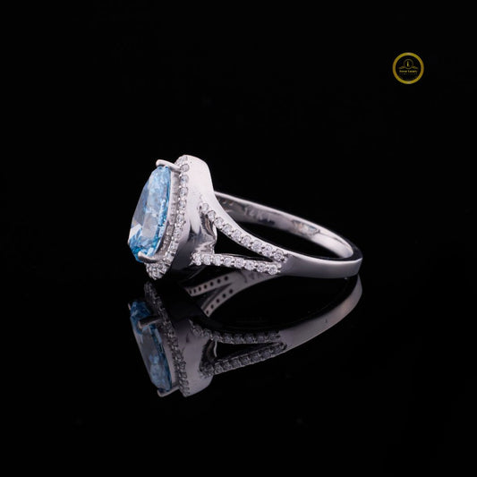 Fancy Vivid Blue Pear Moissanite With Halo Split Pave Band - view 3